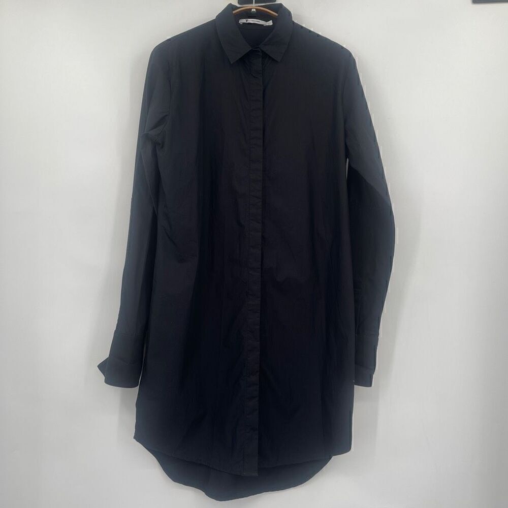 Alexander Wang Black Cotton Long Sleeve Button Down Shirt Dress Small